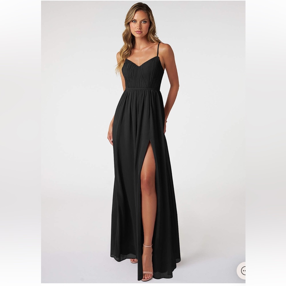 Azazie Zuma Bridesmaid Black Dress Size A10 A-Line Floor Length Gown Chiffon